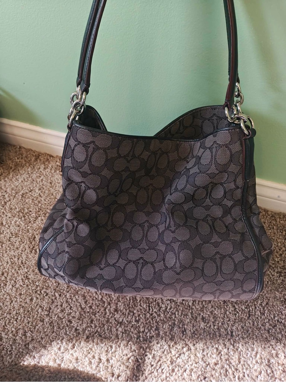 Coach Signature Jacquard Shoulder Bag in Brown and Black